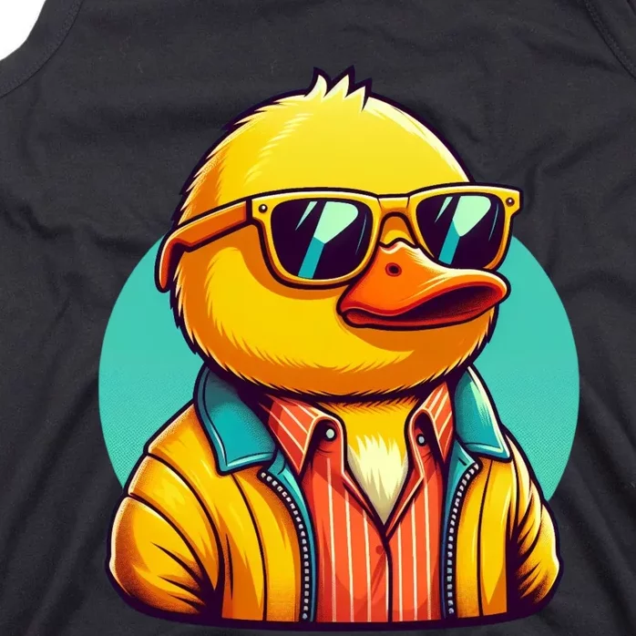 Cool Retro Yellow Duck In Sunglasses 70s 80s 90s Funny Duck Tank Top