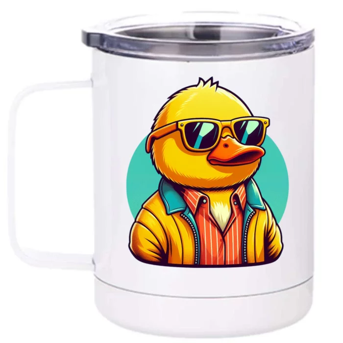 Cool Retro Yellow Duck In Sunglasses 70s 80s 90s Funny Duck Front & Back 12oz Stainless Steel Tumbler Cup