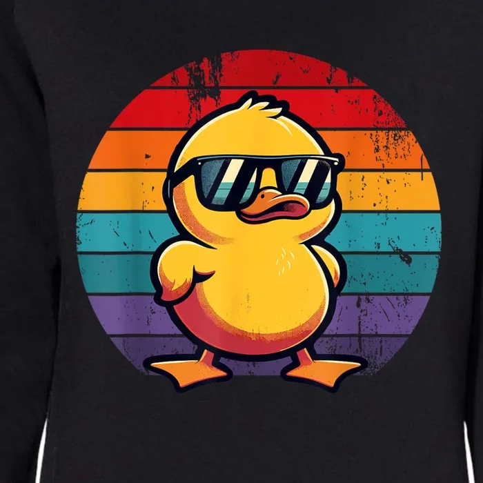 Cool Retro Yellow Duck In Sunglasses 70s 80s 90s Funny Duck Womens California Wash Sweatshirt