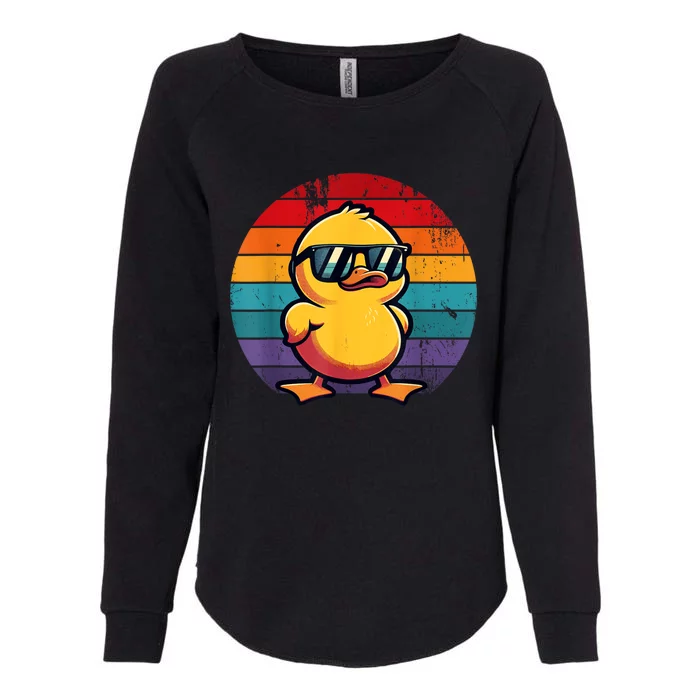 Cool Retro Yellow Duck In Sunglasses 70s 80s 90s Funny Duck Womens California Wash Sweatshirt