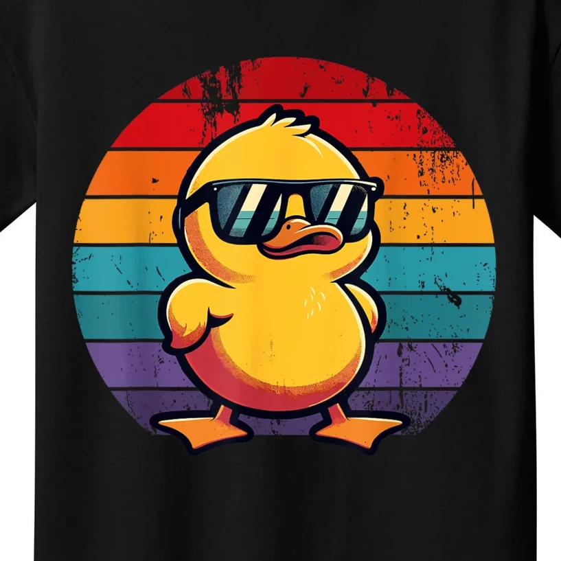 Cool Retro Yellow Duck In Sunglasses 70s 80s 90s Funny Duck Kids T-Shirt