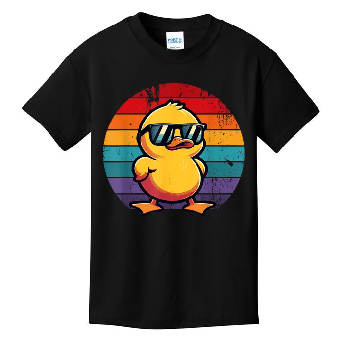 Cool Retro Yellow Duck In Sunglasses 70s 80s 90s Funny Duck Kids T-Shirt