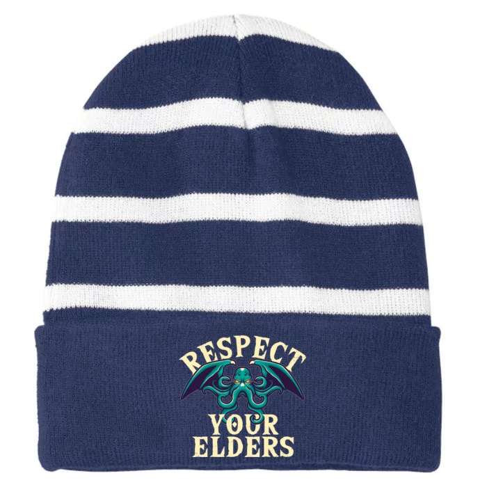 Cthulhu Respect Your Elders Striped Beanie with Solid Band