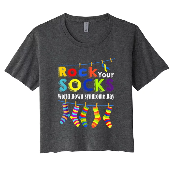 Cute Rock Your Socks 3 21 Trisomy 21 World Down Day Women's Crop Top Tee