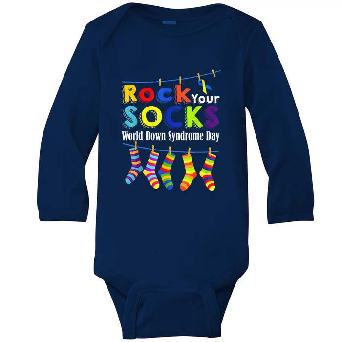 Cute Rock Your Socks 3 21 Trisomy 21 World Down Day Baby Long Sleeve Bodysuit