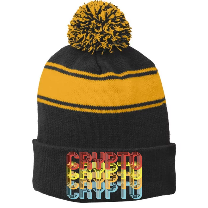 Crypto Crypto Crypto Crypto Retro Style Stripe Pom Pom Beanie