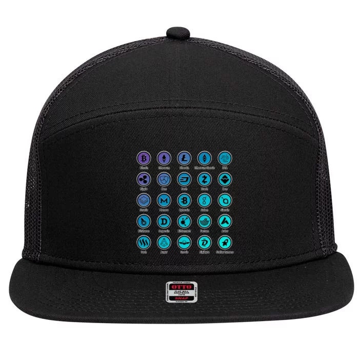 Crypto Currency Logos Coinbase 7 Panel Mesh Trucker Snapback Hat