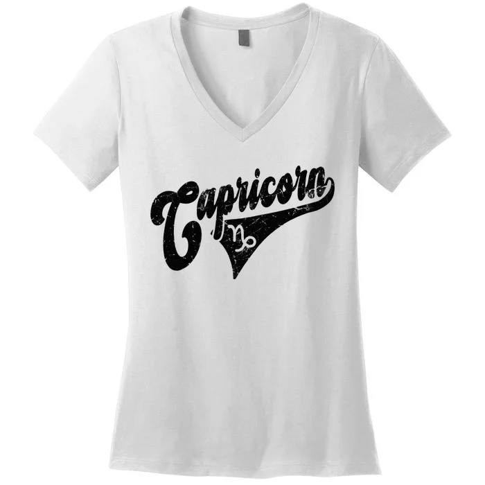 Capricorn Retro Zodiac Astrology Horoscope Capricorn Women's V-Neck T-Shirt