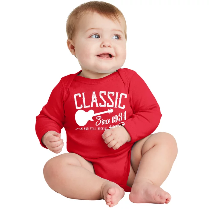 Classic Since 1934 And Still Rockin 90th Birthday Baby Long Sleeve Bodysuit