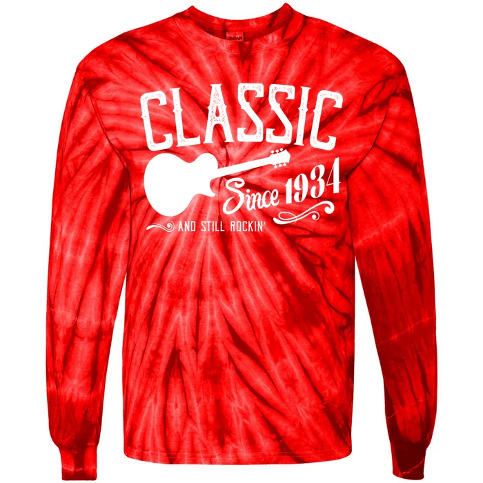 Classic Since 1934 And Still Rockin 90th Birthday Tie-Dye Long Sleeve Shirt