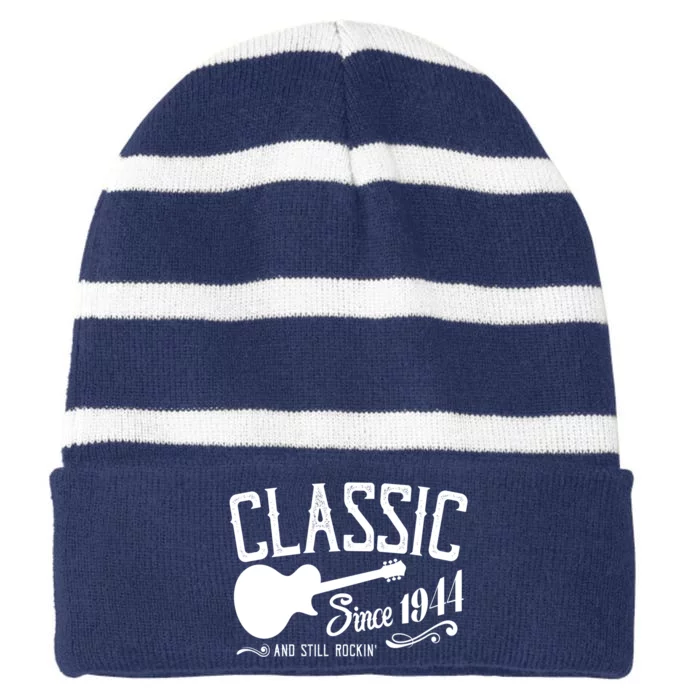 Classic Since 1944 And Still Rockin 80th Birthday Striped Beanie with Solid Band