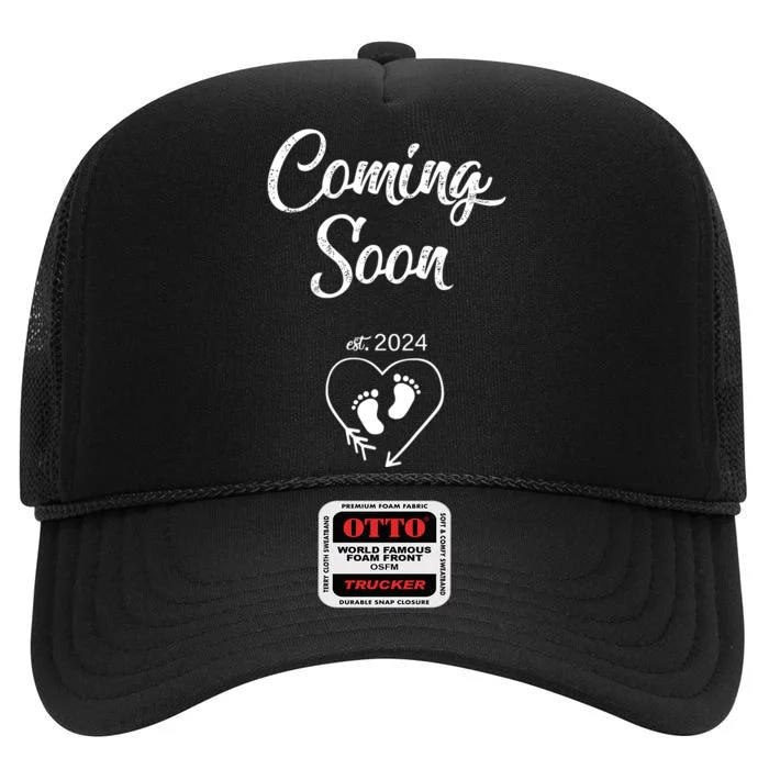 Coming Soon 2024 Pregnancy Announcement Mothers Day Mom High Crown Mesh Trucker Hat