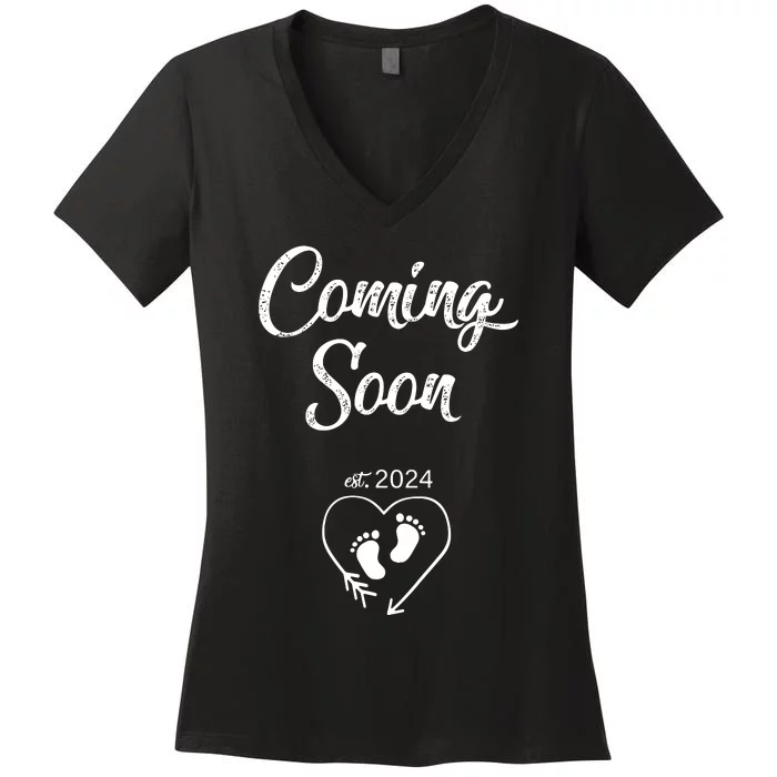 Coming Soon 2024 Pregnancy Announcement Mothers Day Mom Women's V-Neck T-Shirt