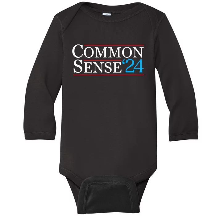 Common Sense 2024 Funny Political Election Sarcastic Baby Long Sleeve Bodysuit