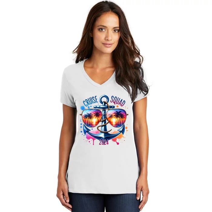 Cruise Squad 2024 Sunglass Matching Team Women's V-Neck T-Shirt