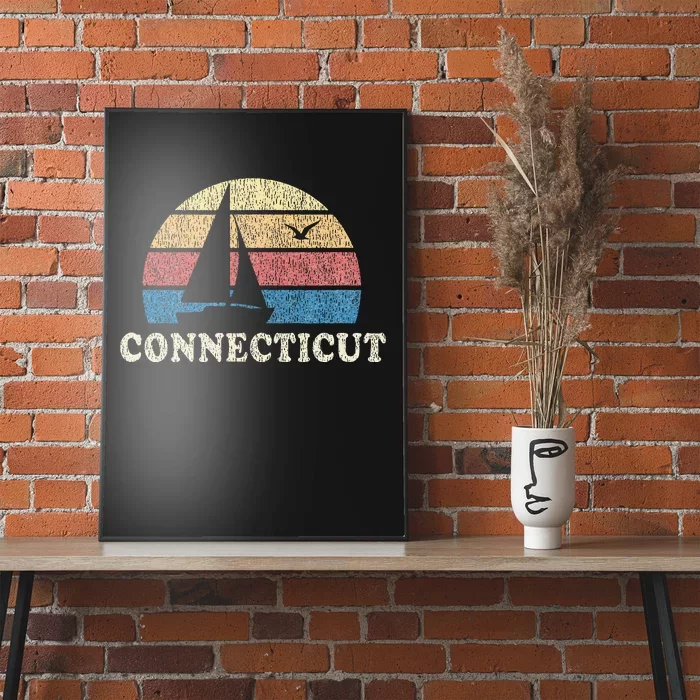 Connecticut Sailboat 70s Throwback Sunset Poster