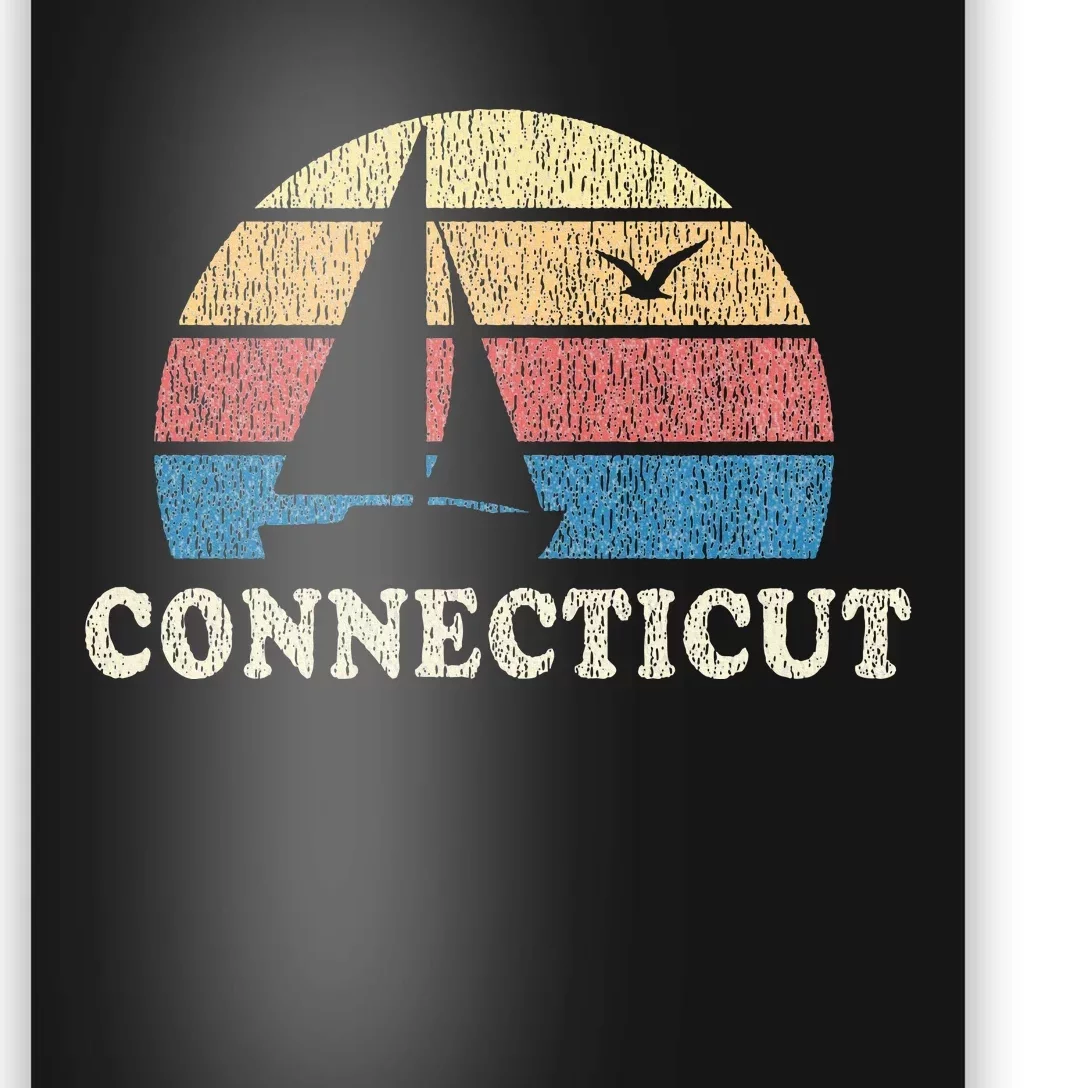 Connecticut Sailboat 70s Throwback Sunset Poster