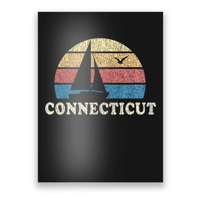 Connecticut Sailboat 70s Throwback Sunset Poster