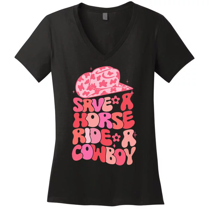 Cowgirl Save A Horse Ride A Cowboy Rodeo Western Country Women's V-Neck T-Shirt