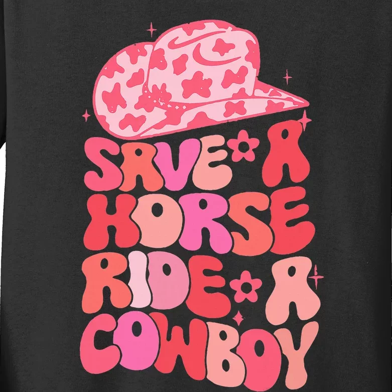 Cowgirl Save A Horse Ride A Cowboy Rodeo Western Country Kids Long Sleeve Shirt