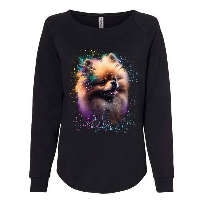 Colorful Splash Art Pomeranian Portrait Puppy Pom Owner Womens California Wash Sweatshirt