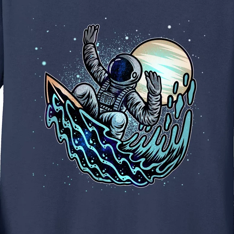 Cool Space Astronaut Surfing the Galaxy Kids Long Sleeve Shirt