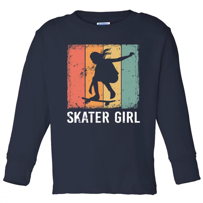 Cool Skater Art Wo Girls Skateboarding Skateboard Skating Toddler Long Sleeve Shirt