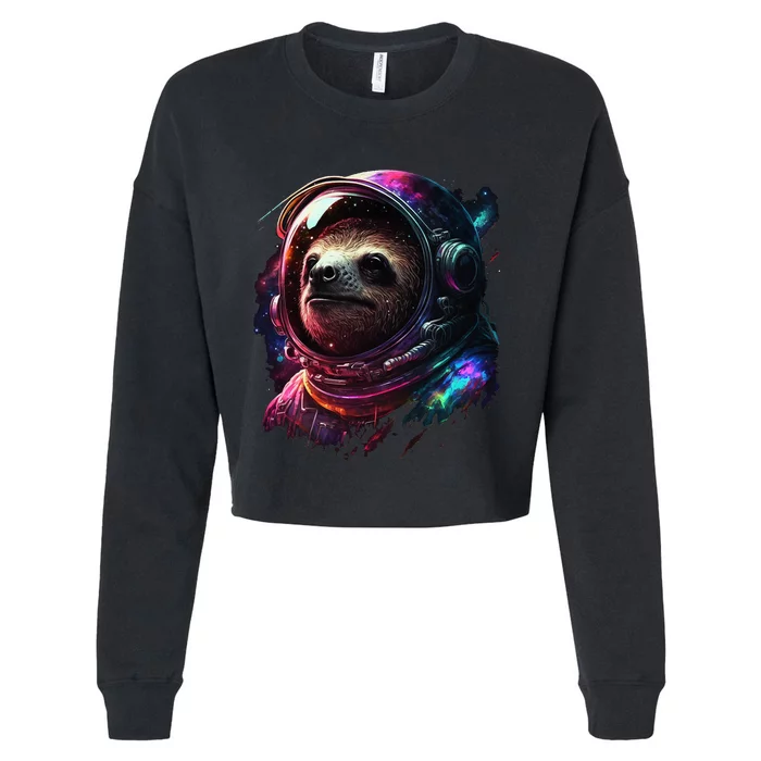 cute Sloth Astronaut in Space Suit Colorful Cosmos Cropped Pullover Crew