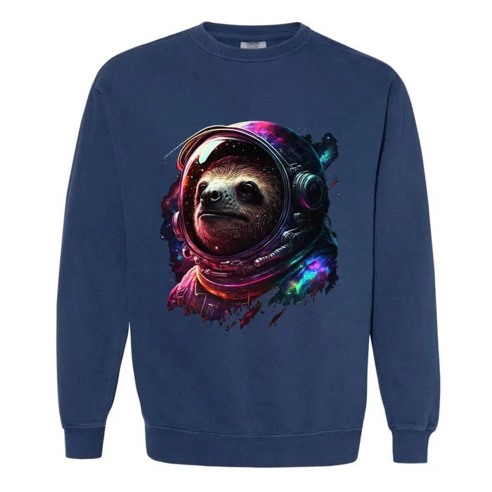 cute Sloth Astronaut in Space Suit Colorful Cosmos Garment-Dyed Sweatshirt