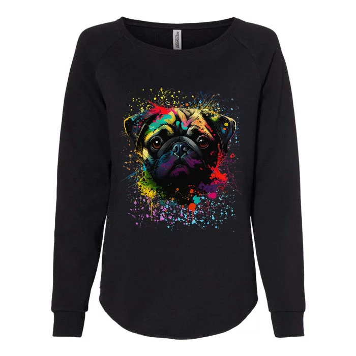 Colorful Splash Art Pug Portrait Puppy Owner Womens California Wash Sweatshirt