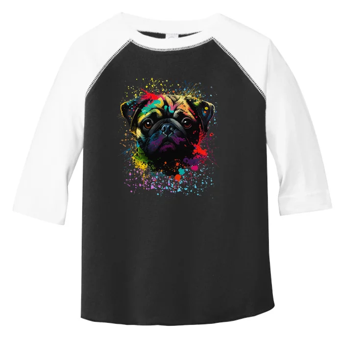 Colorful Splash Art Pug Portrait Puppy Owner Toddler Fine Jersey T-Shirt