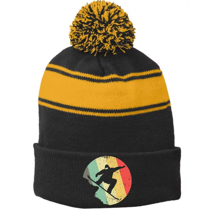 Cool Snowboarding Art Dad Father Snowboard Snowboarder Stripe Pom Pom Beanie