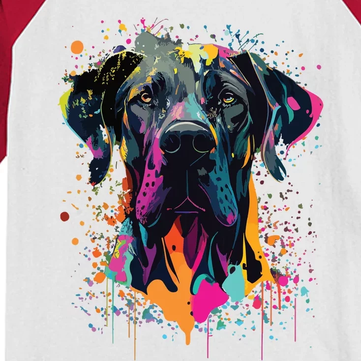 Colorful Splash Art Great Dane Portrait Puppy Owner Kids Colorblock Raglan Jersey