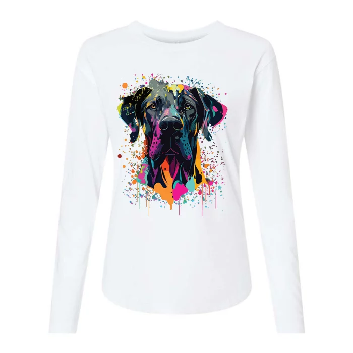 Colorful Splash Art Great Dane Portrait Puppy Owner Womens Cotton Relaxed Long Sleeve T-Shirt