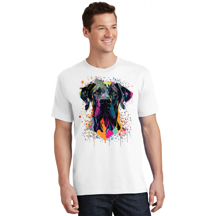 Colorful Splash Art Great Dane Portrait Puppy Owner T-Shirt