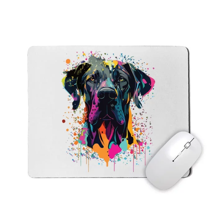 Colorful Splash Art Great Dane Portrait Puppy Owner Mousepad