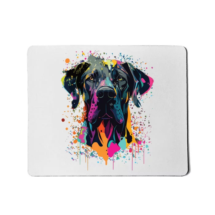 Colorful Splash Art Great Dane Portrait Puppy Owner Mousepad