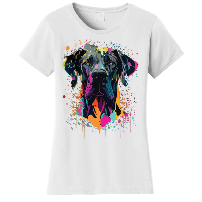 Colorful Splash Art Great Dane Portrait Puppy Owner Women's T-Shirt