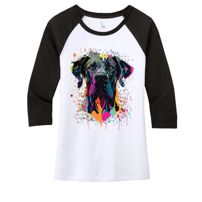 Colorful Splash Art Great Dane Portrait Puppy Owner Women's Tri-Blend 3/4-Sleeve Raglan Shirt