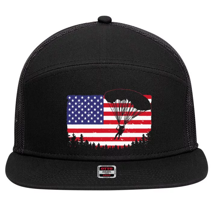 Cool Skydiving Art Men Women Skydiver American Flag Skydive 7 Panel Mesh Trucker Snapback Hat