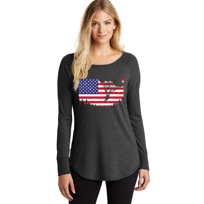 Cool Skydiving Art Men Women Skydiver American Flag Skydive Women's Perfect Tri Tunic Long Sleeve Shirt