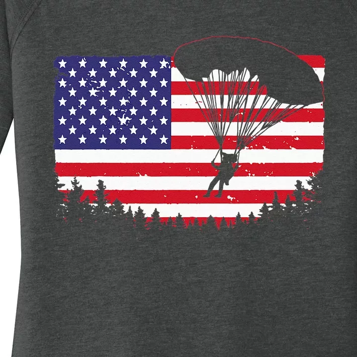 Cool Skydiving Art Men Women Skydiver American Flag Skydive Women's Perfect Tri Tunic Long Sleeve Shirt