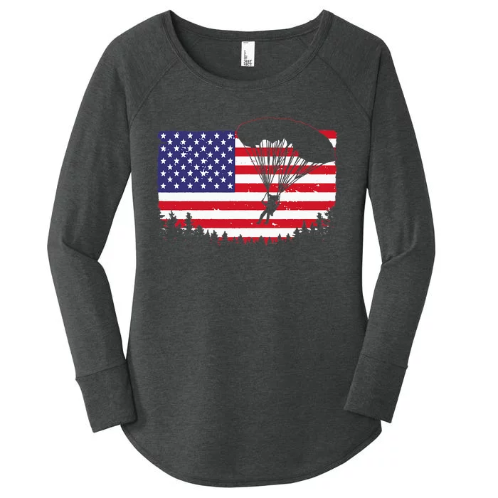 Cool Skydiving Art Men Women Skydiver American Flag Skydive Women's Perfect Tri Tunic Long Sleeve Shirt