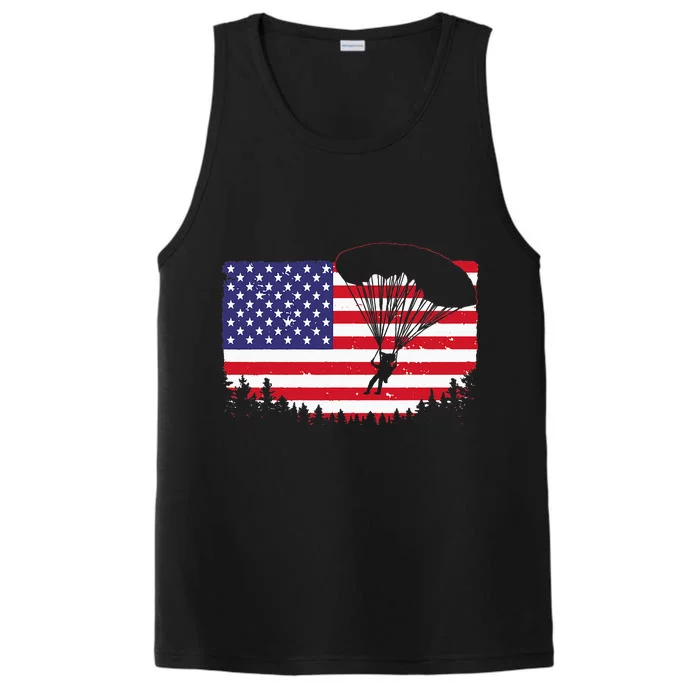 Cool Skydiving Art Men Women Skydiver American Flag Skydive Performance Tank