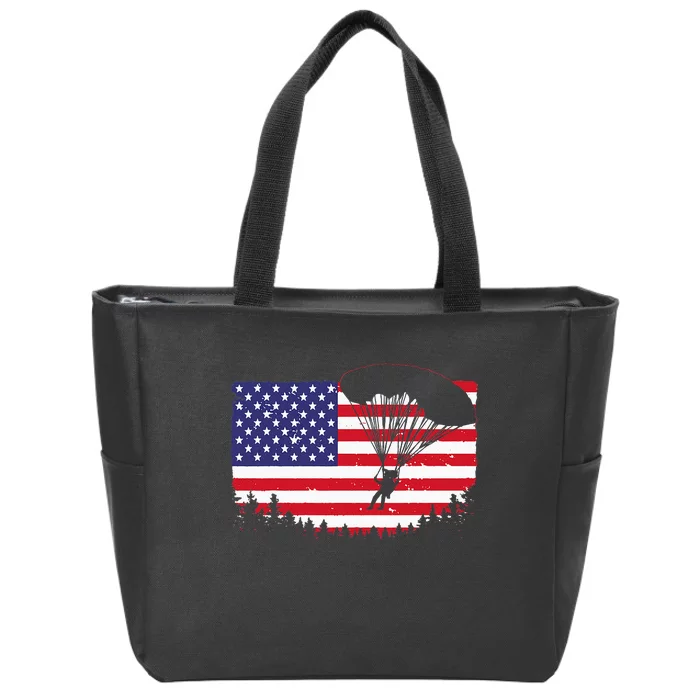 Cool Skydiving Art Men Women Skydiver American Flag Skydive Zip Tote Bag