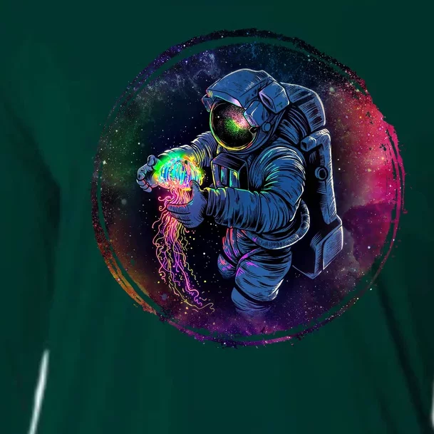 Cool Space Astronaut Jellyfish Galaxy Cooling Performance Long Sleeve Crew