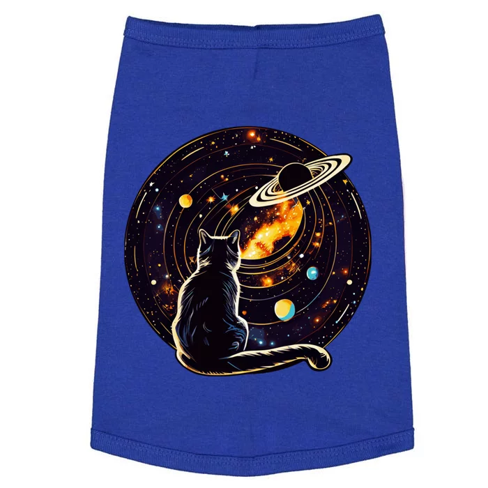 Cat Staring At Planet Saturn Cat Dad Cat Lover Doggie Tank