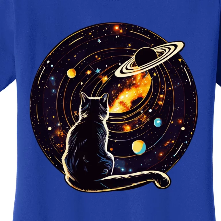 Cat Staring At Planet Saturn Cat Dad Cat Lover Women's T-Shirt