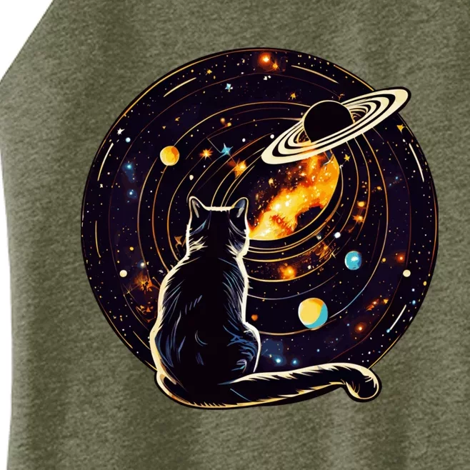 Cat Staring At Planet Saturn Cat Dad Cat Lover Women’s Perfect Tri Rocker Tank