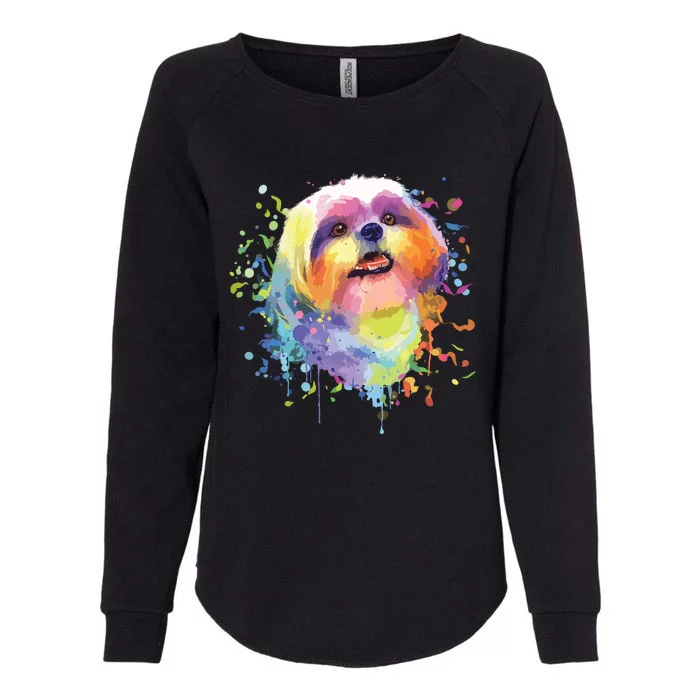 Colorful Splash Art Shih Tzu Portrait Shitzu Puppy Owner Womens California Wash Sweatshirt